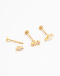 Lovisa - Gold Plated Surgical Steel Double Baguette Flat Back 3-Pack