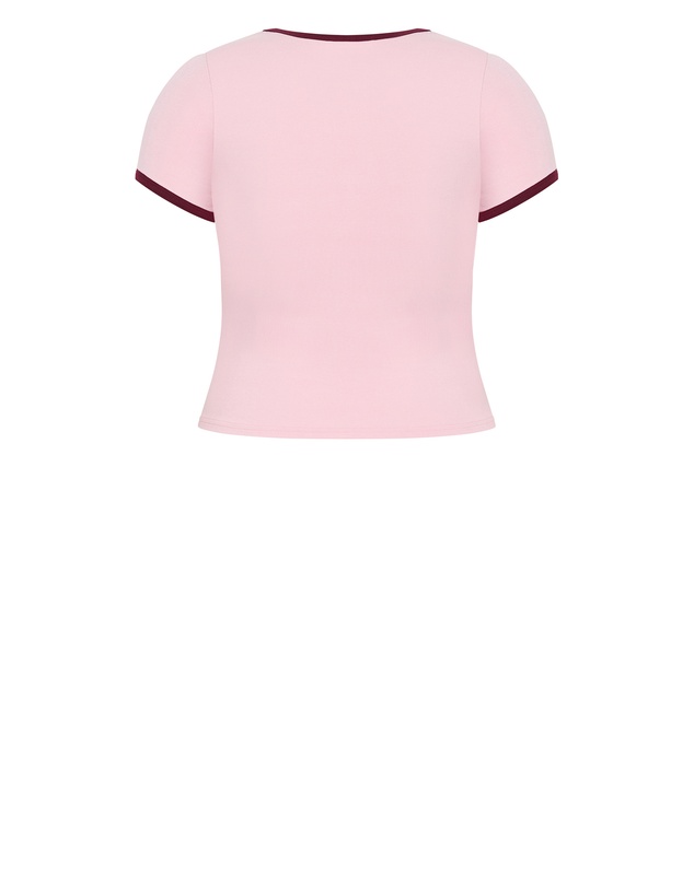 City Chic - Plus size Micro Score Print Tee - baby pink