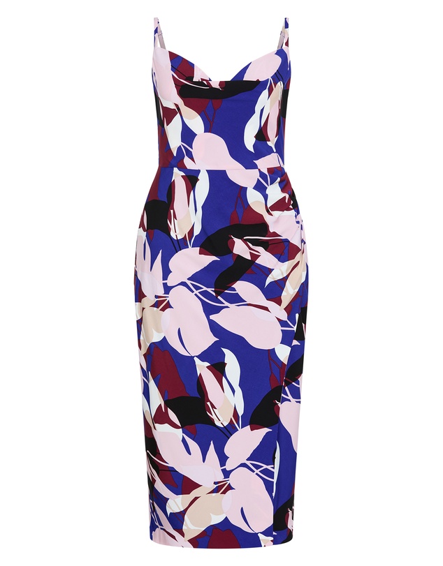 City Chic - Plus size Mariana Fern Print Midi Dress - cobalt blue