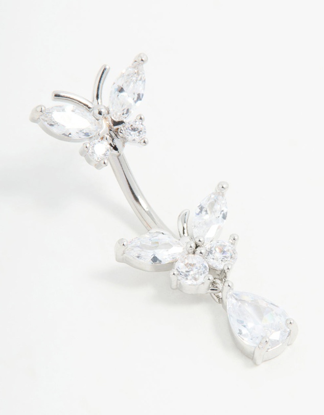 Lovisa - Surgical Steel Cubic Zircornia Double Butterfly Drop Belly Bar