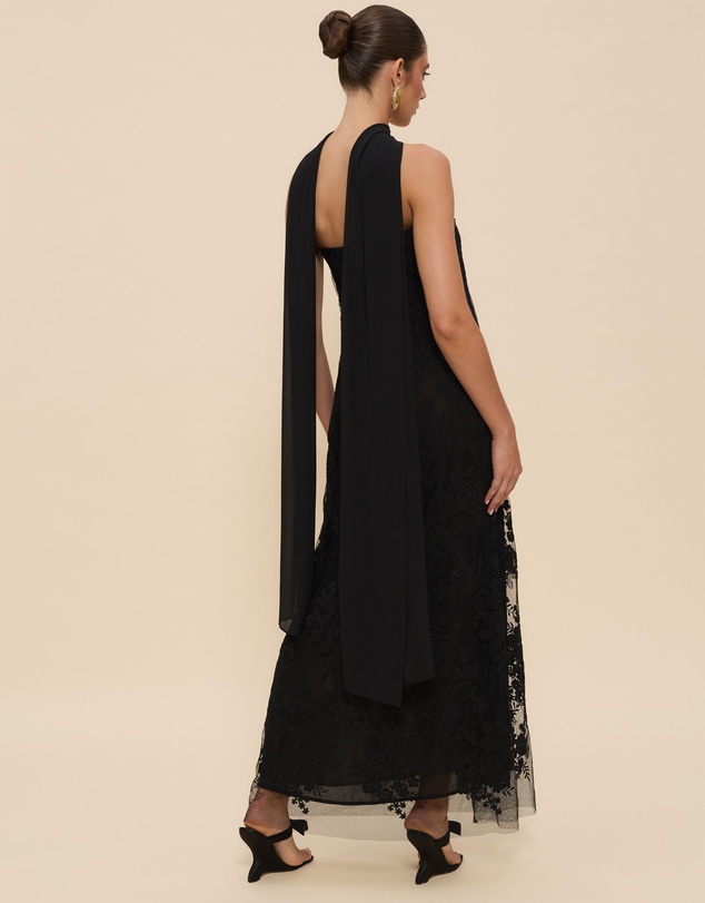 CHANCERY - Sana Strapless Sheer Lace Maxi Dress with Scarf