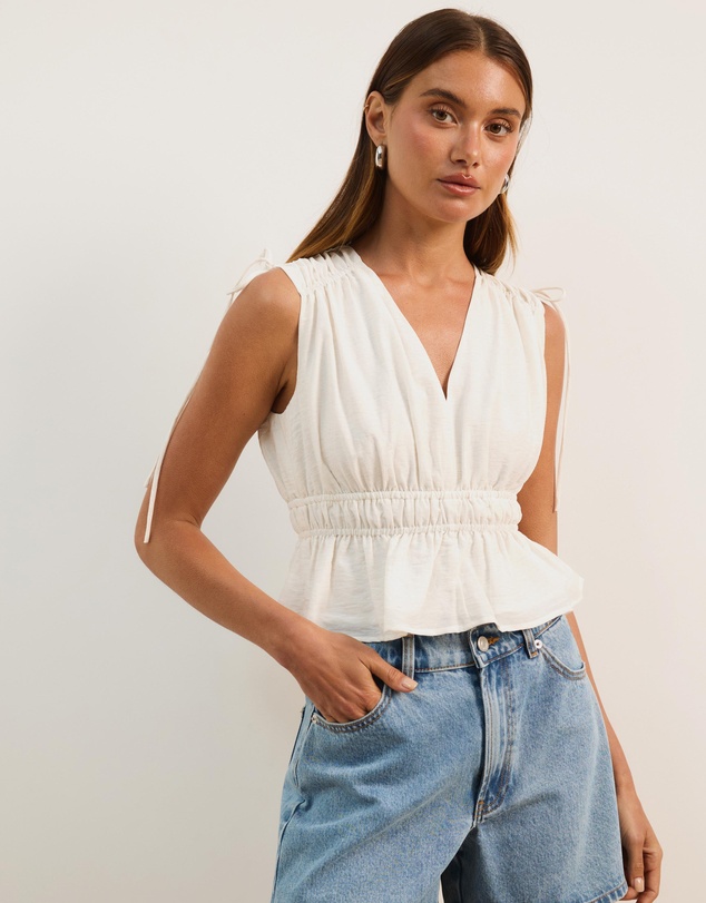 Atmos&Here - Ray Linen Blend Sleeveless Gathered Top