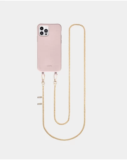 LOUVE COLLECTION - Dusty Pink Phone Case + Gaia Gold-Plated Crossbody Chain