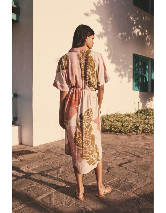 NEXT - Short Sleeve Tie Waist Midi Shirt Dress with Linen