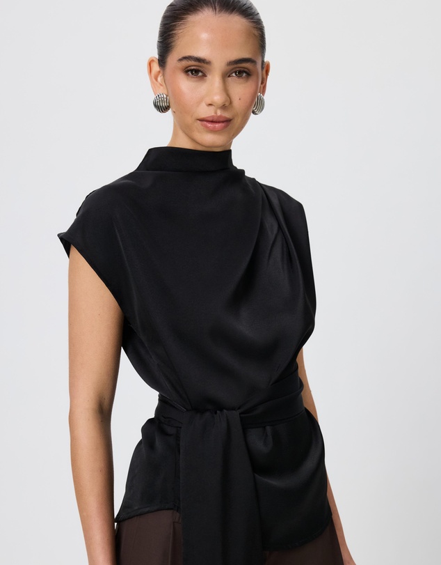 Tussah - Violet Drape Tie Detail Satin Top