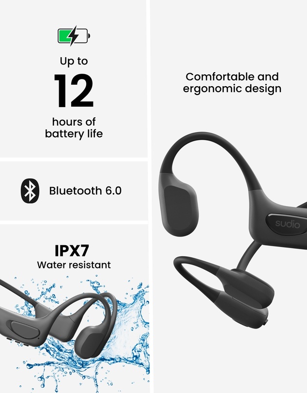 Sudio - B5 - Bone Conduction Headphones True Wireless Bluetooth Headphones/Earbuds