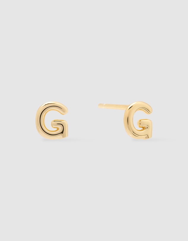 Wanderlust + Co - Alphabet Bubble Gold Stud Earrings - Letter G