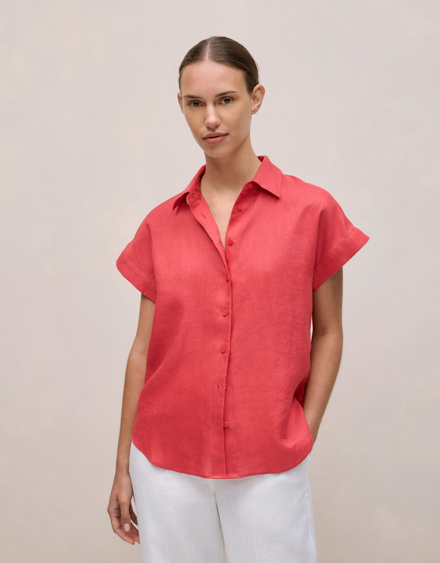 Trenery - Linen Cap Sleeve Shirt in Crimson