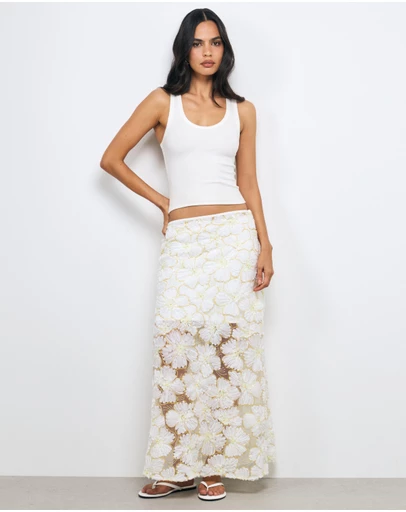 AERE - Loe Sequin Flower Maxi Skirt