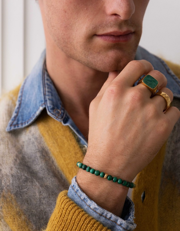 Nialaya Jewellery - Men's Beaded Bracelet with Malachite and Gold