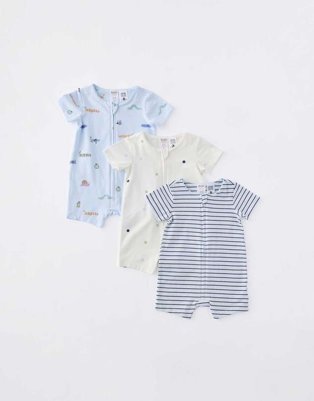 Cotton On Kids - The 3Pk Short Sleeve Zip Romper