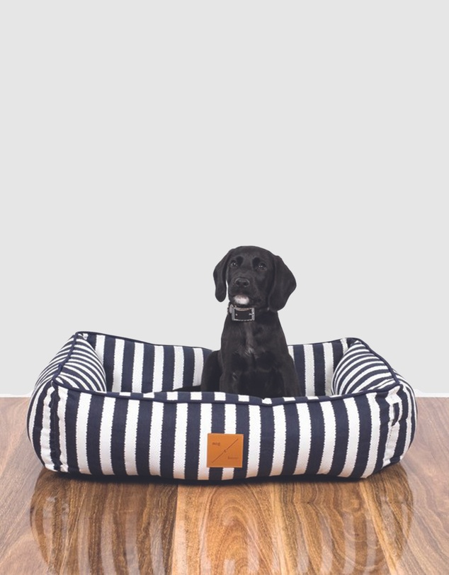 Mog & Bone - Bolster Dog Bed - Navy Hampton Stripe Print