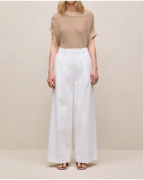 Trenery - Cotton Blend Tailored Wide Leg Pant in White