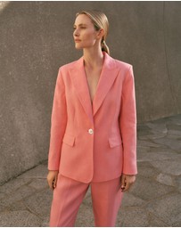 Trenery - Linen Twill Single Breasted Blazer in Pink Peony