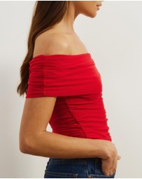 Atmos&Here - Elka Short Sleeve Mesh Off Shoulder Top