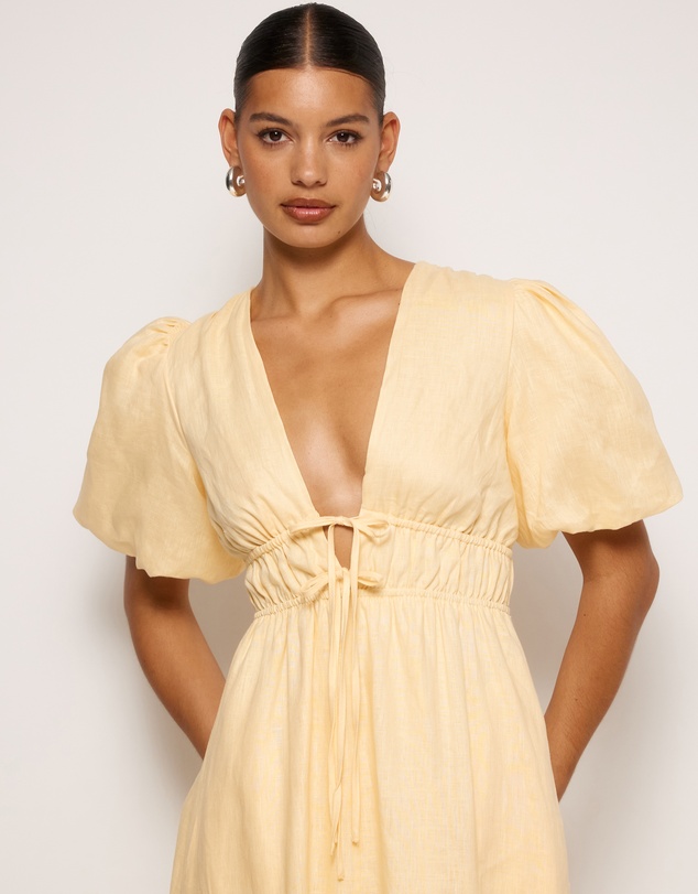 AERE - Aster Tie Front Linen Midi Dress