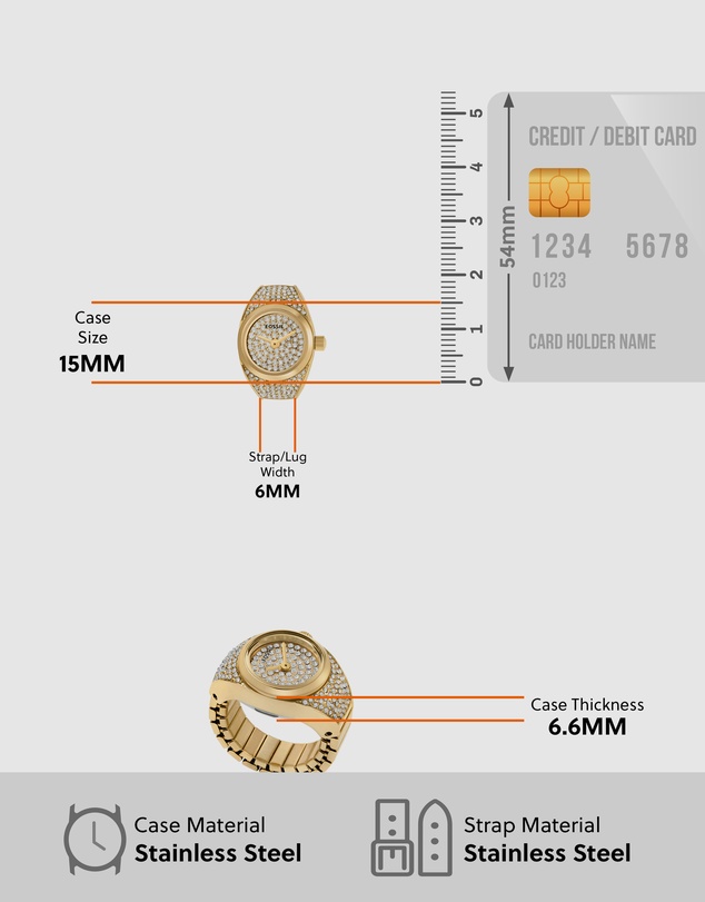 Fossil - Watch Ring Gold Tone Analogue Watch