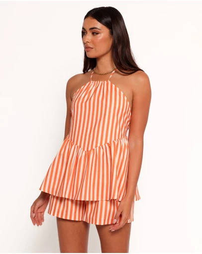 Petal & Pup - Valencia Halterneck Top - Orange Beige Stripe