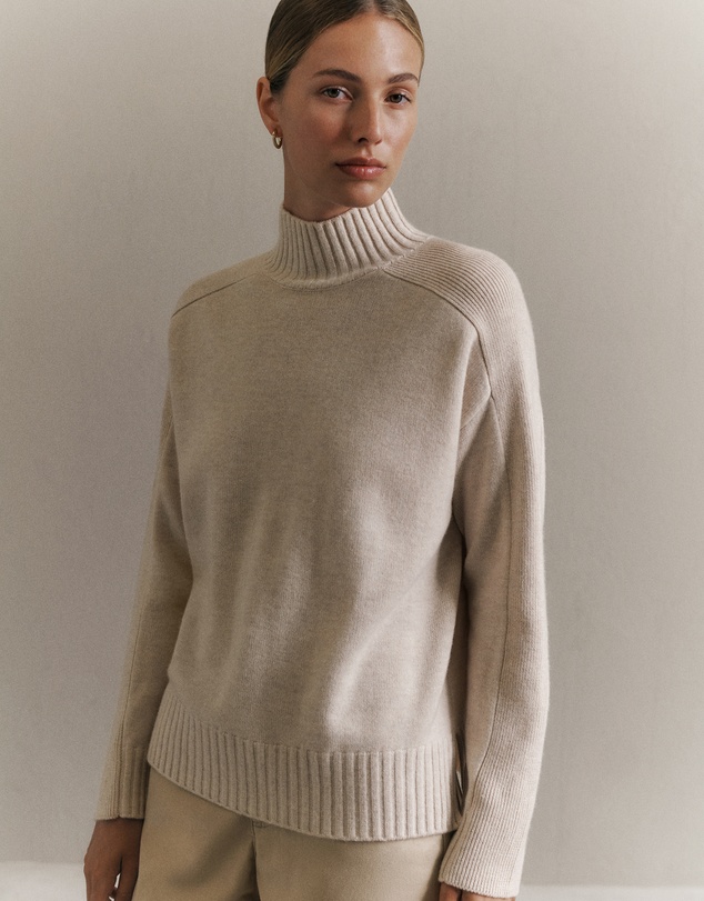 Trenery - Merino Funnel Neck Pullover in Oat