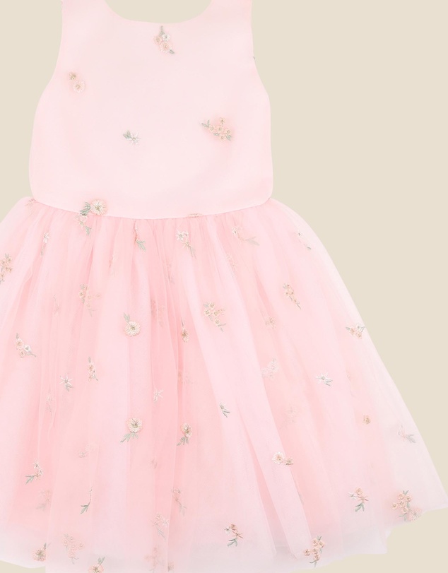 Bebe by Minihaha - Pink Floral Embroidered Back Bow Tulle Dress - Kids