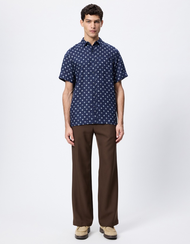 Scotch & Soda - Printed Linen Regular Fit Short Sleeve Shirt