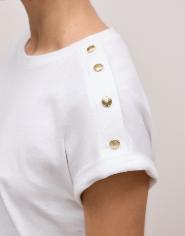 Trenery - Linen Cotton Button Detail T-shirt in White