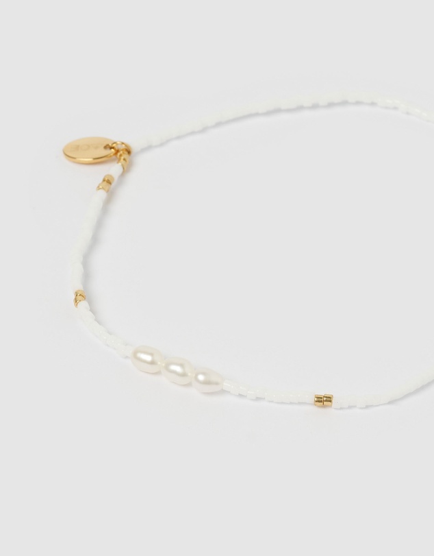 Arms Of Eve - Poppy Pearl and Glass Beaded Anklet - White