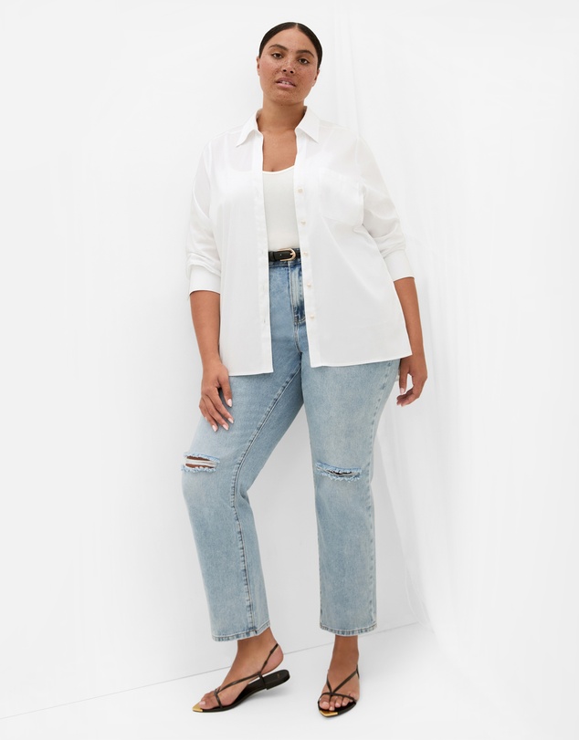 City Chic - Plus size Elevated Long Sleeve Stretch Shirt - white