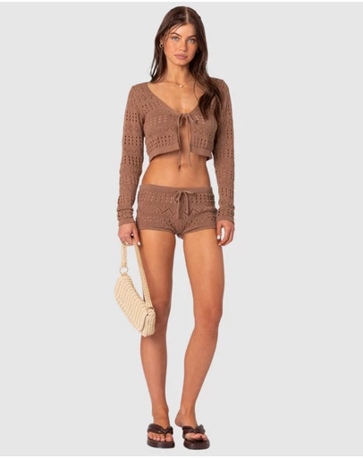 EDIKTED - Betsy Tie Front Knitted Shorts