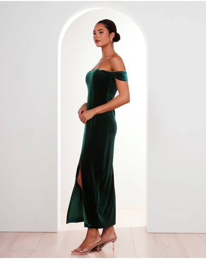 Pilgrim - Olive Off Shoulder Velvet Gown