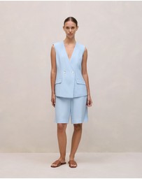 Trenery - Soft Tailored Longline Short in Blue Marble