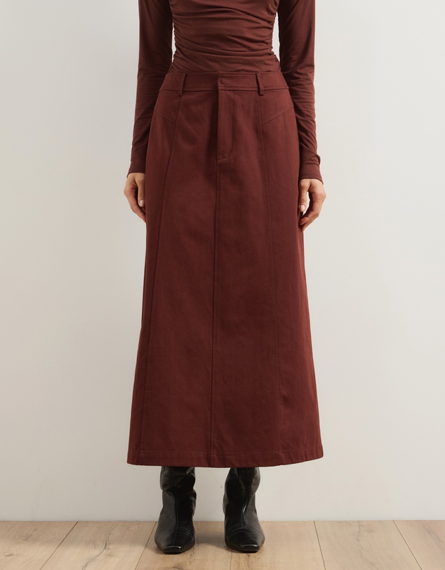 Atmos&Here - Lia A-Line Midi Skirt In Chambray