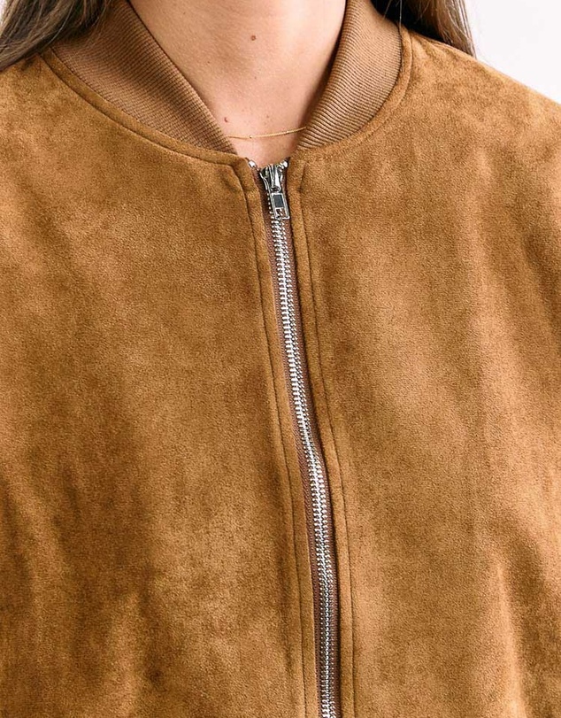Beginning Boutique - Rebecca Tan Cuffed Suedette Bomber Jacket