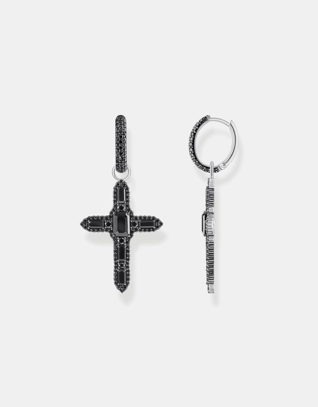 THOMAS SABO - Single Cross hoop earring with black zirconia