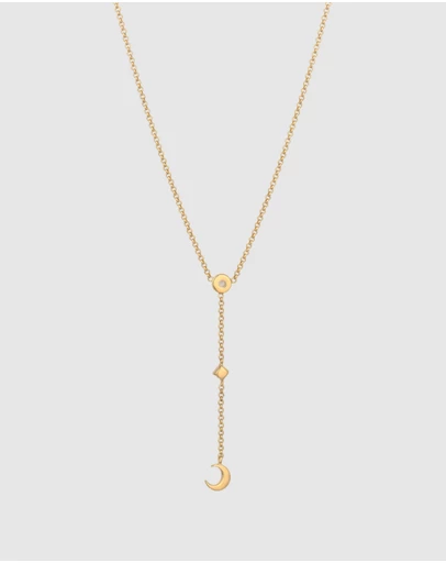 Elli Jewelry - Necklace Women Crescent Moonstone 925 Sterling Silver Gold Plated