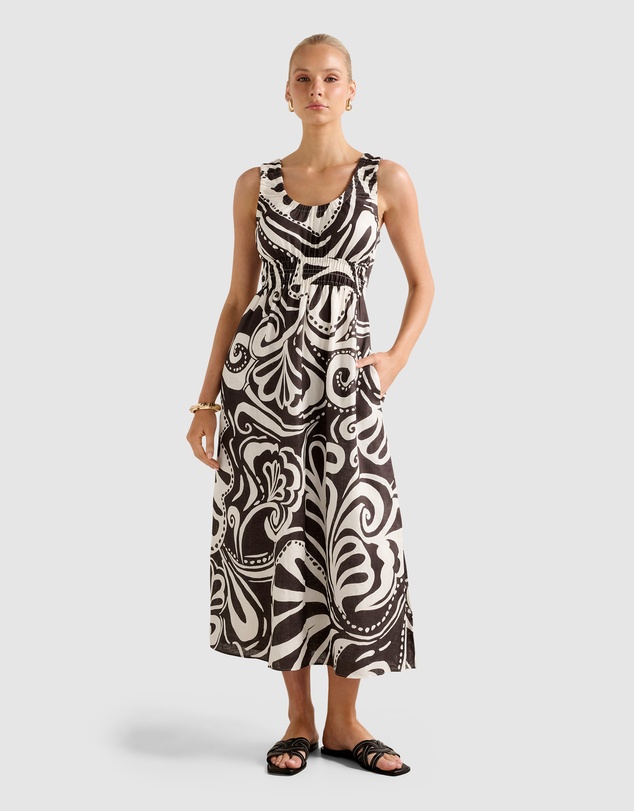 Forever New - April Gathered Linen Midi Dress
