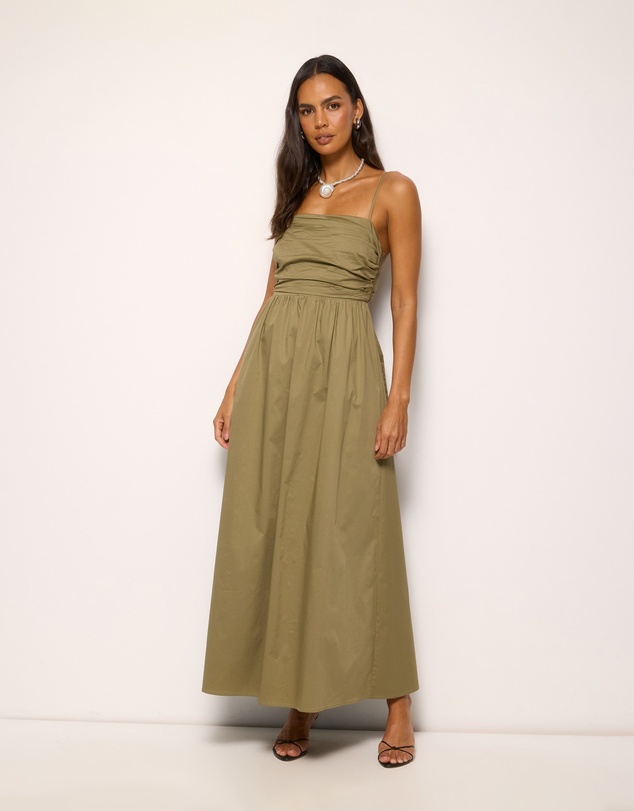 AERE - Ivy Cotton Tie Back Midi Dress