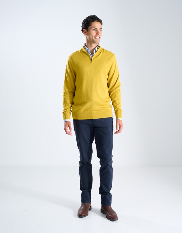 3 Wise Men - 3 Wise Men Harvey Zip Neck Merino Knit - Mustard