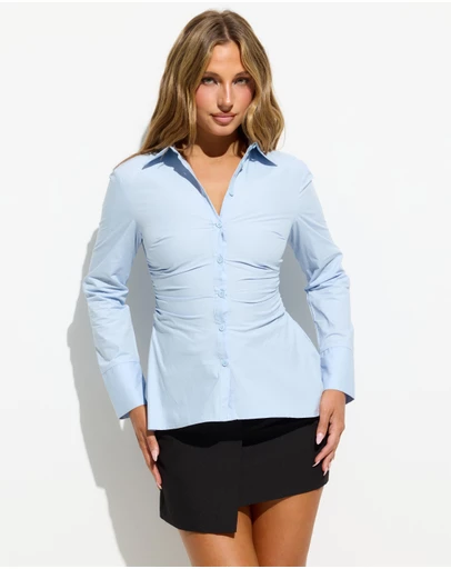 Dazie - Tia Ruched Button Up Shirt