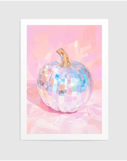Olive et Oriel - Iridescent Disco Ball Pumpkin by Melloi Art Prints Art Print