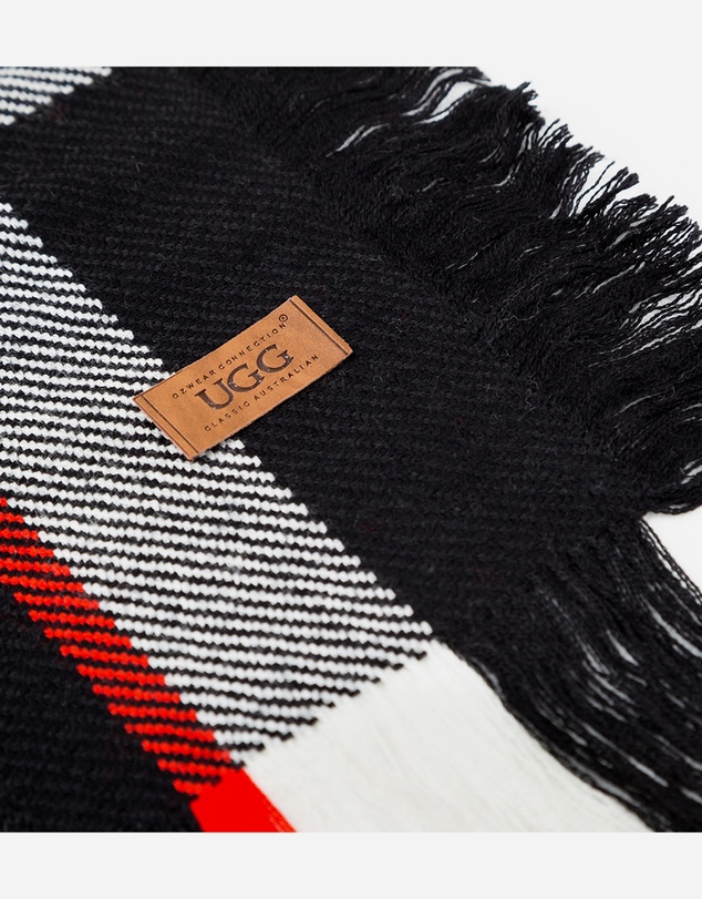 Ozwear Connection Uggs - Ugg Fringed Check Wool Scarf Black and Check