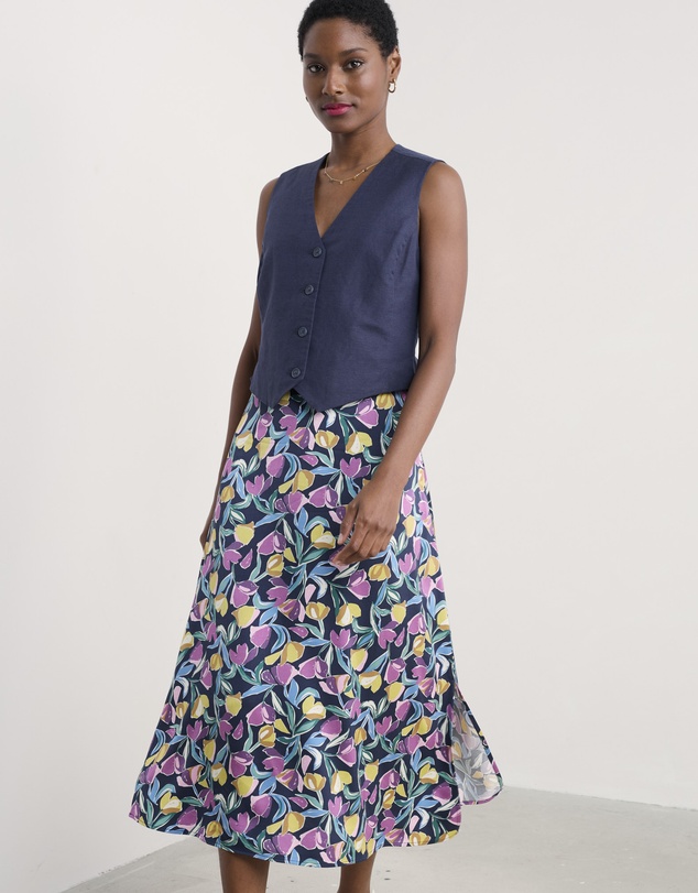 Seasalt - Seasalt Cornwall Navy Erica Linen Blend Waistcoat