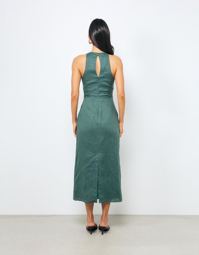 AERE - Elow Ruched Linen Midi Dress