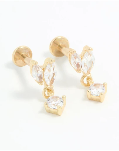 Lovisa - Gold Plated Surgical Steel Cubic Zirconia Flat Back Studs 2-Pack