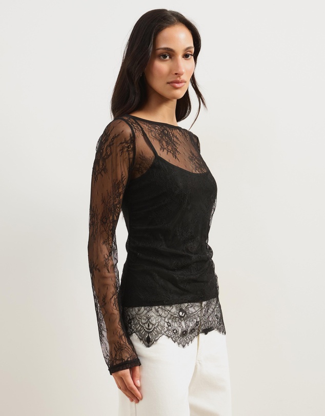 Atmos&Here - Gigi Chantilly Lace Long Sleeve Top With Removeable Cami