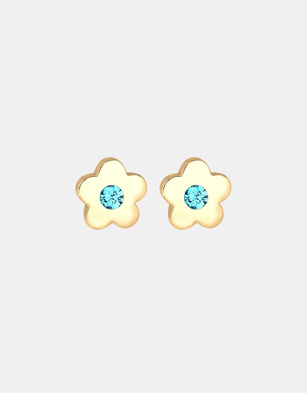 Elli Jewelry - Children's Blue Flower Crystal Stud Earrings in Gold-Plated 925 Silver