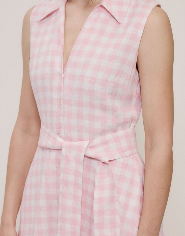 Trenery - Gingham Linen Sleeveless Shirt Dress in Blossom Pink