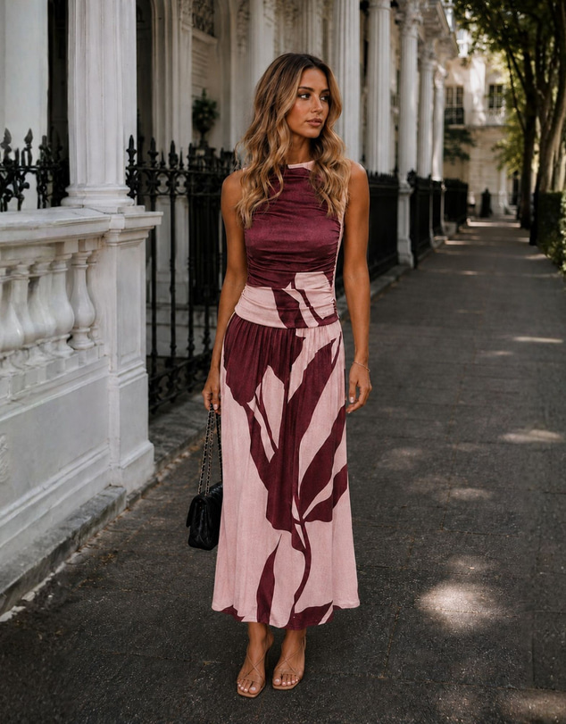 Esther & Co - Balayage Dress - Wine Floral