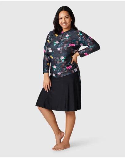 Modest Mermaid - Flowering zip 3/4 top SPF50+