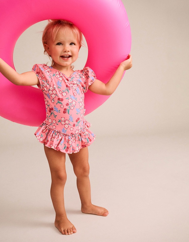 Huxbaby - Tropical Cherry Floral Frill Neck Swimsuit - Babies-Teens